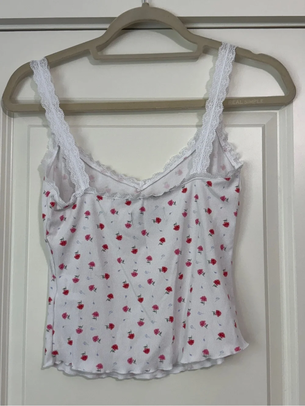 White Fox XS White Floral Roses Pajama Set ~ Cami Tank Lace Trim & Pants